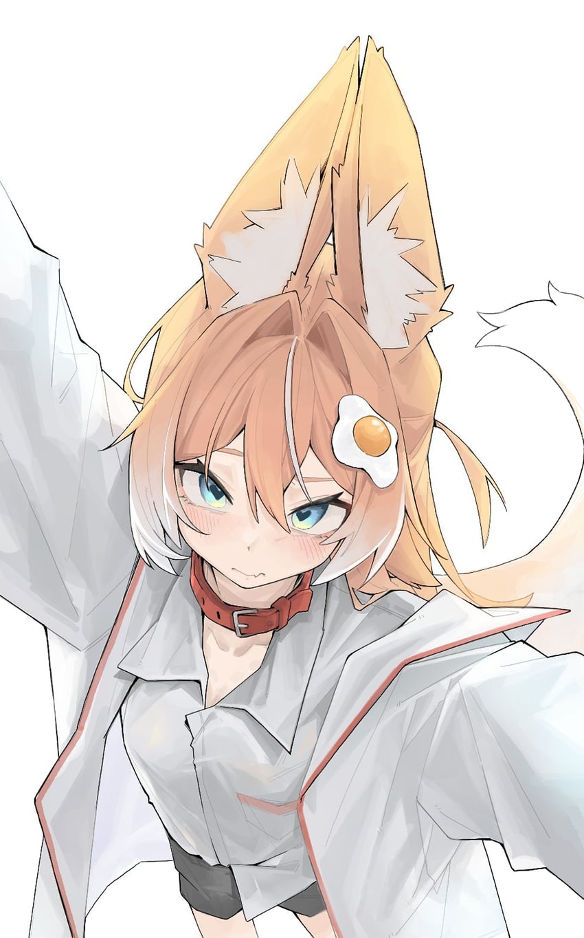 原创 1名女孩 兽耳毛 兽耳 黑色短裤 狐耳