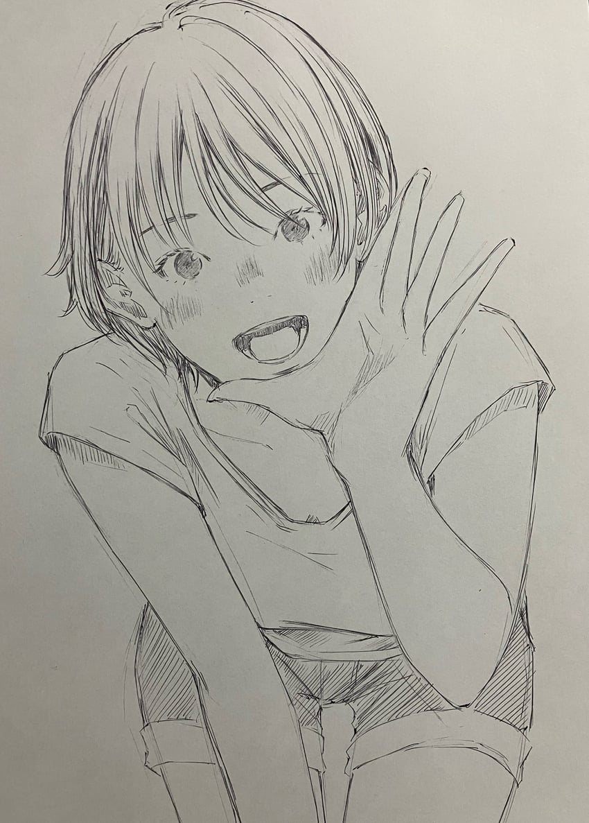 原创 1名女孩 弯腰 脸红 灰度 举手