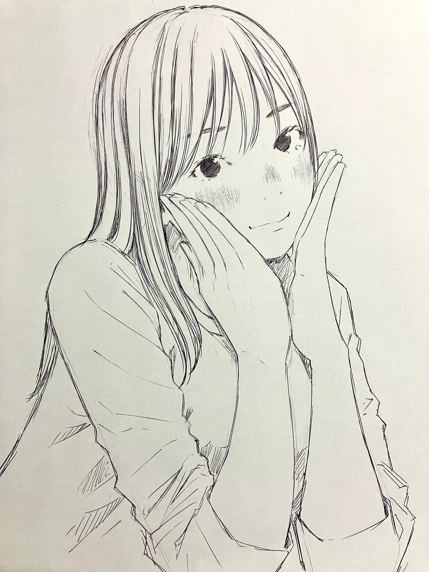 原创 1名女孩 脸红 闭嘴 灰度 托腮