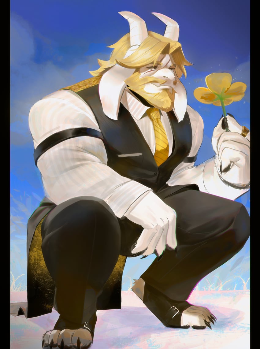 传说之下、Undertale/Deltarune、艾斯戈尔·逐梦 1名男孩 蔷薇 胡子 黑色马甲 金发