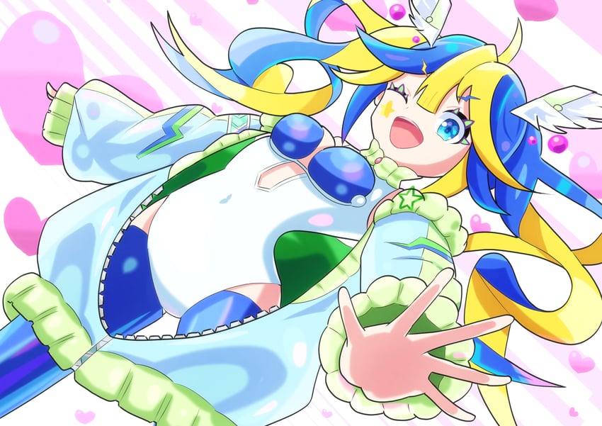 怪物弹珠、albireo (monster strike) 1名女孩 呆毛 金发 蓝眼 蓝发