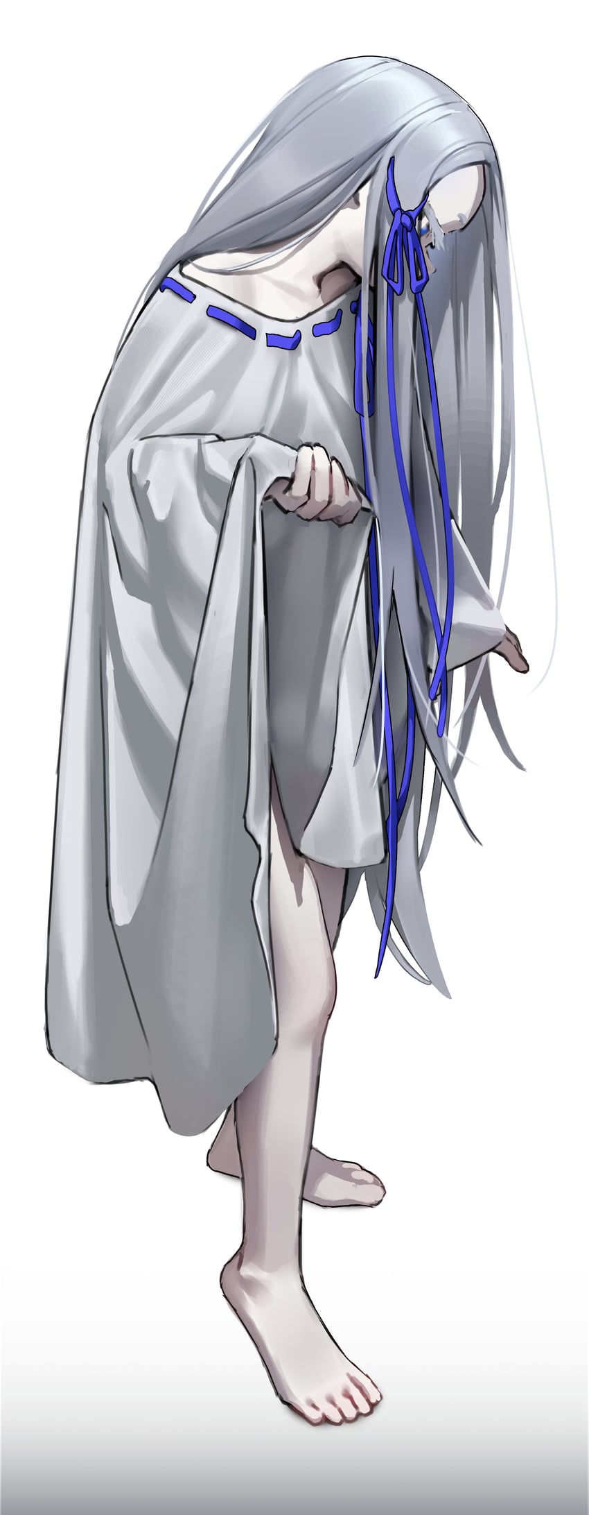 Re:从零开始的异世界生活、潘多拉（Re:Zero） 1名女孩 赤脚 蓝眼 蓝色丝带 连衣裙