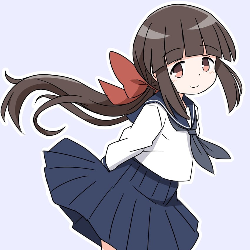 原创、真白萤 (赤渔群) 1名女孩 蓝色水手领 蓝裙子 蝴蝶结 棕眼睛