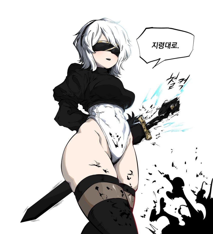 边狱公司、Project Moon、2B (尼尔) 1名女孩 2B (尼尔:机械纪元) (Cosplay) 手放在背后 黑色手套 黑色发带