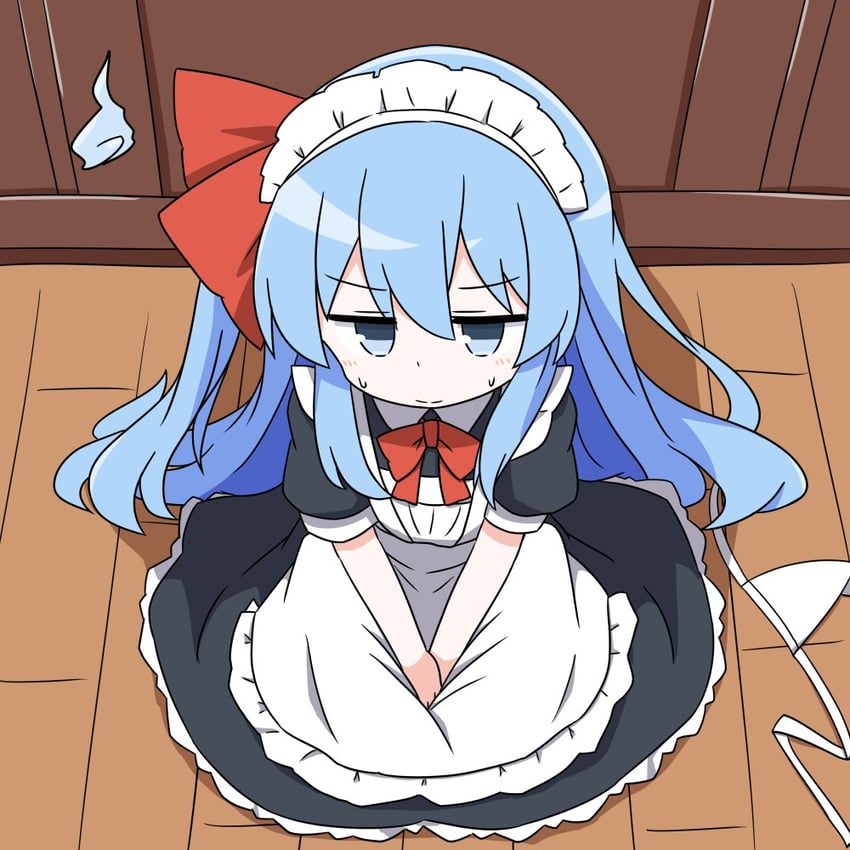 原创、野暗 (赤渔群) 1名女孩 黑色连衣裙 蓝发 蝴蝶结 蝶形领结