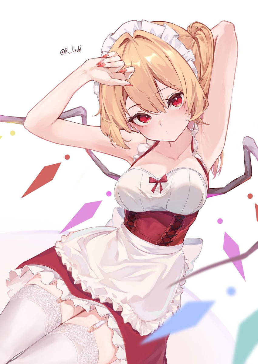 东方Project、芙兰朵露·斯卡蕾特 1名女孩 撇嘴 异形乳量 (大) 替换服装 围裙
