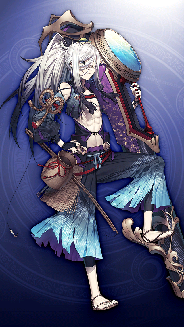 格林笔记、urashima tarou (grimms notes) 1名男孩 腹肌 蓝色背景 蓝眼 大炮