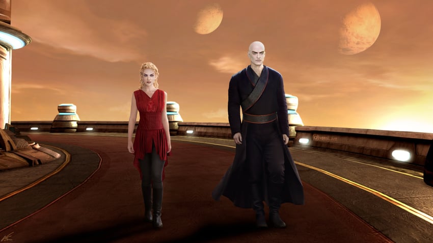 星球大战、darth bane、darth zannah 1名男孩 1名女孩 秃头 黑色靴子 金发