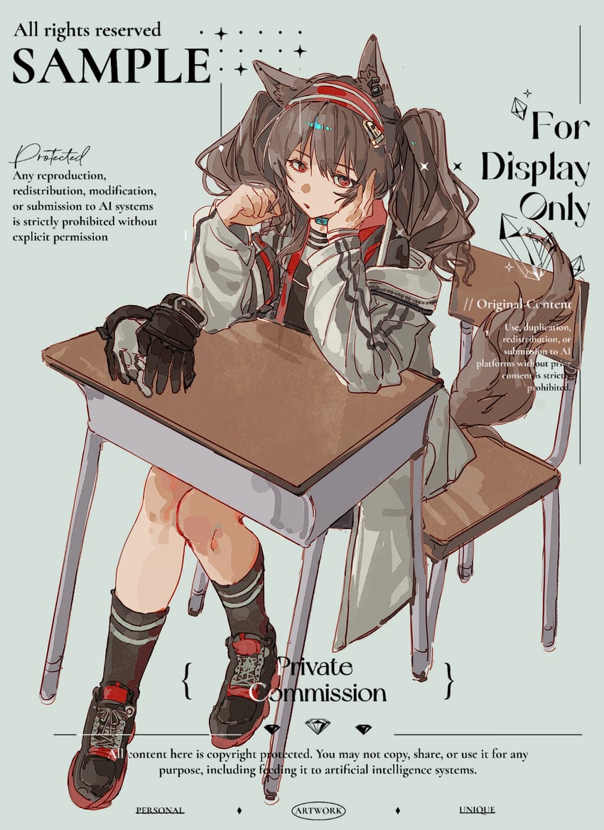 明日方舟、安洁莉娜 (明日方舟) 1名女孩 撇嘴 兽耳毛 兽耳 黑领