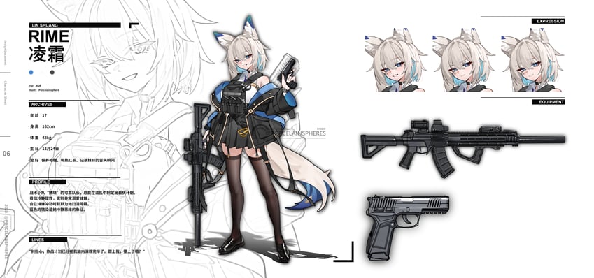 二次元插画 兽耳毛 兽耳 突击步枪 露肩 黑色夹克