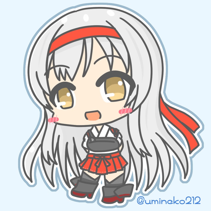 舰队Collection、翔鹤 (舰队Collection) 1名女孩 双手背在身后 蓝色背景 Q版 全身