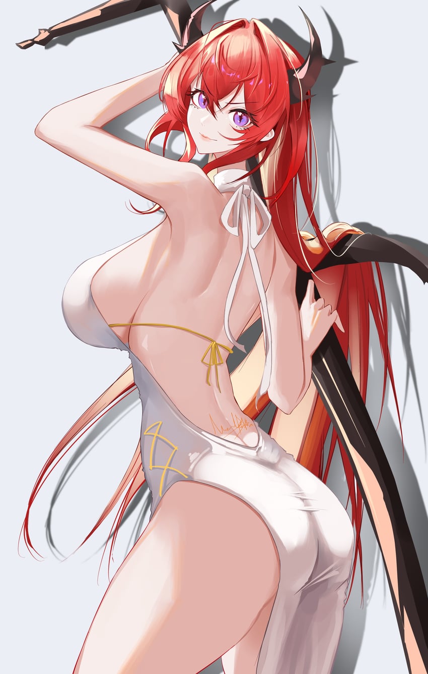 明日方舟、史尔特尔 (明日方舟) 1名女孩 替换服装 举手 露臀 背影