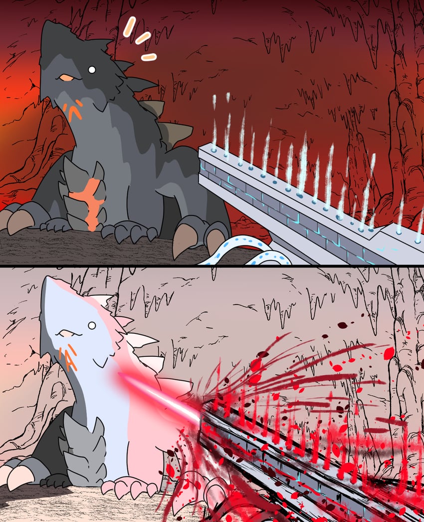 怪物猎人系列、怪物猎人：荒野、巨戟龙 两格漫画 洞穴 爪子 漫画 龙