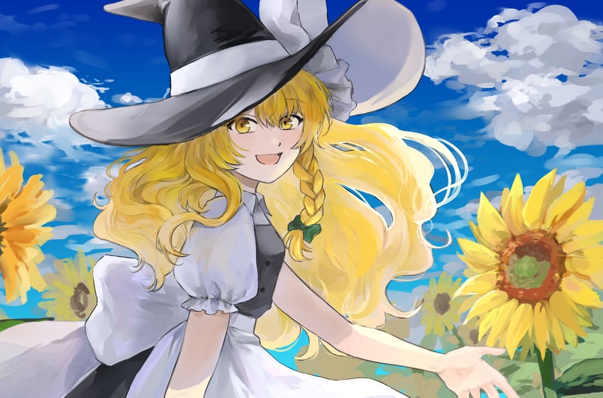 东方Project、雾雨魔理沙 1名女孩 围裙 后背蝴蝶结 黑帽子 黑色裙子