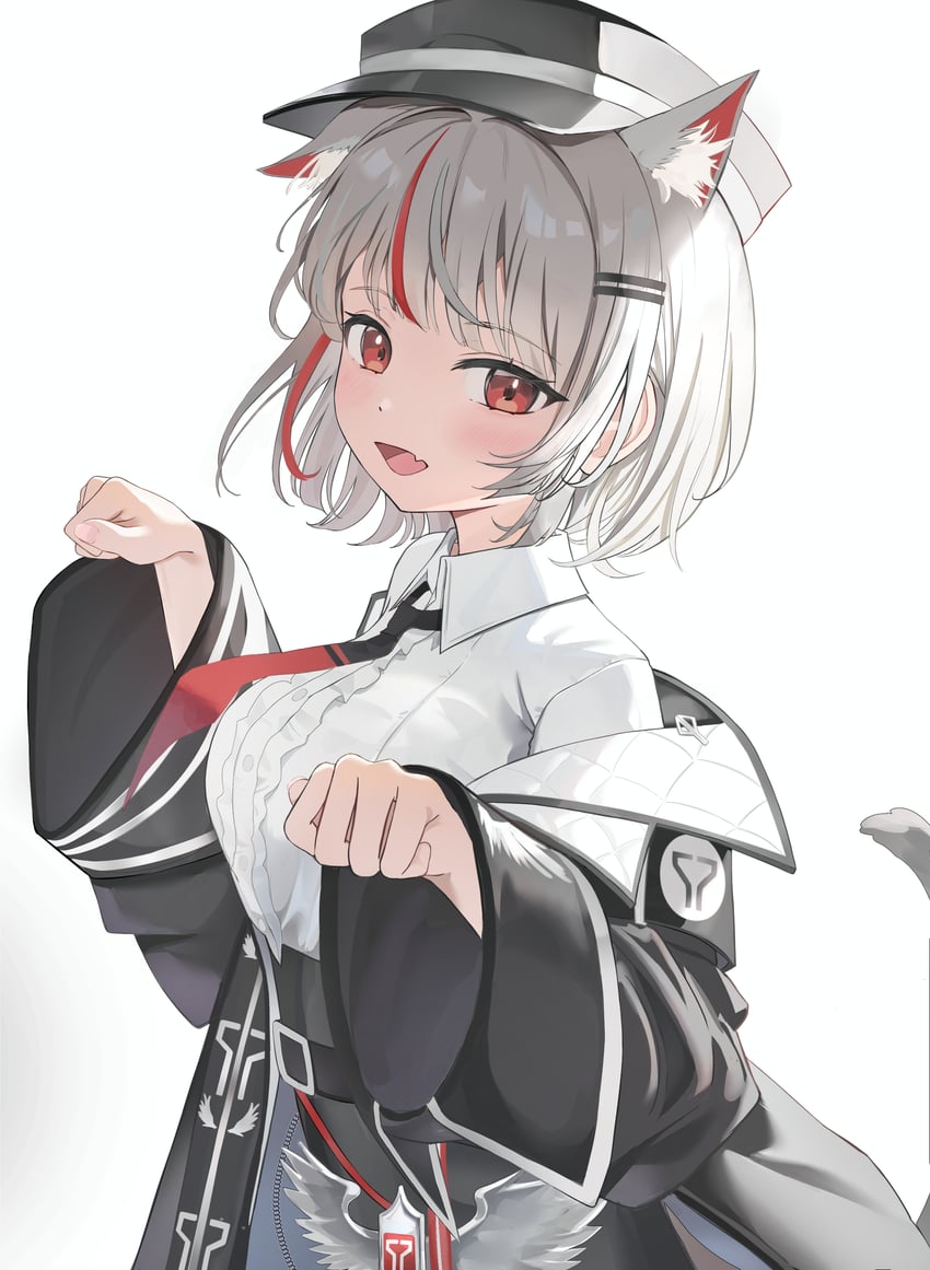 Stellive、真白音音子 1名女孩 兽耳 黑色大衣 黑色领带 猫耳