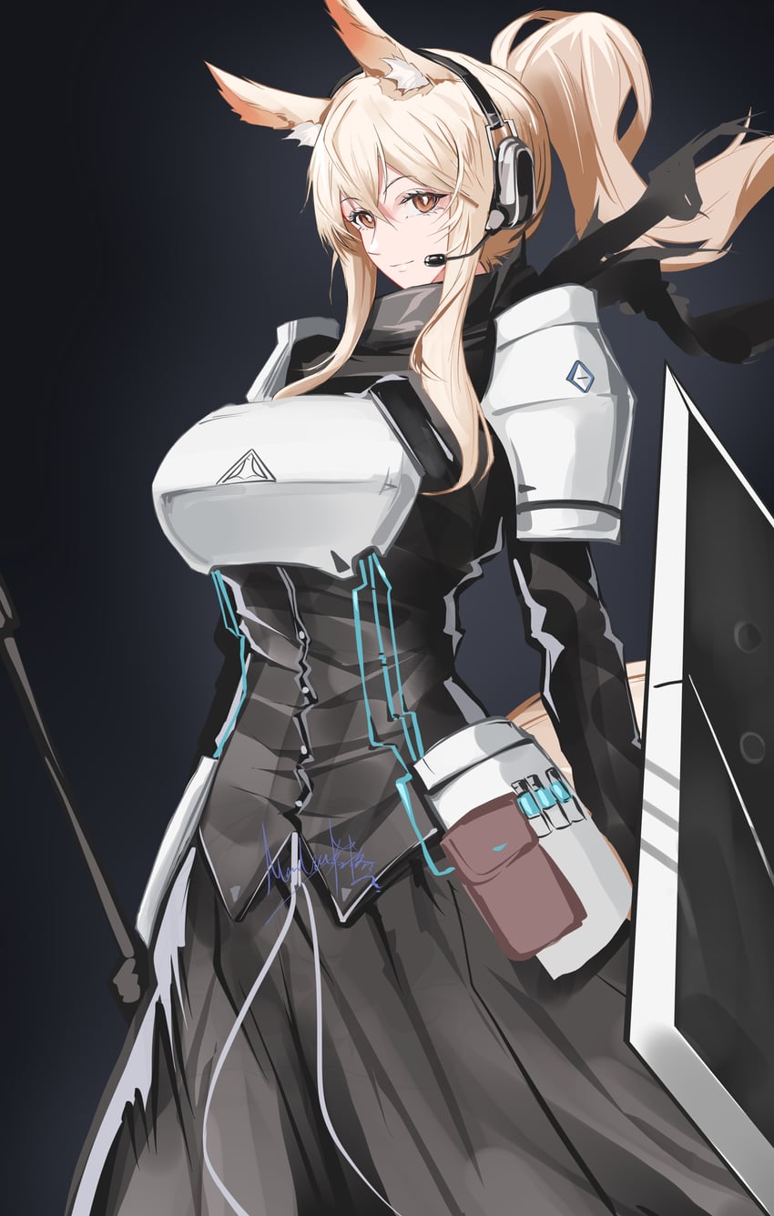明日方舟、临光 (明日方舟) 1名女孩 兽耳毛 兽耳 铠甲 黑色连衣裙