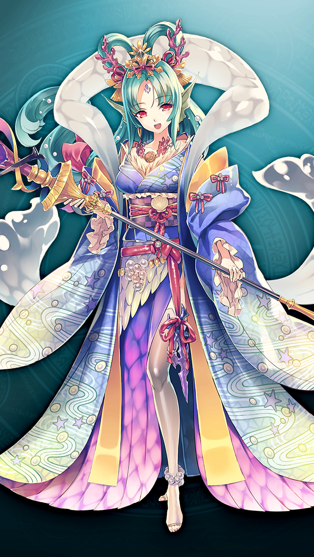 格林笔记、otohime (grimms notes) 1名女孩 水色背景 水色发 蓝色和服 乳房