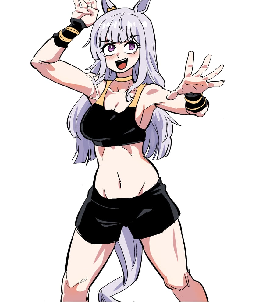 赛马娘、黄金船 (赛马娘) 1名女孩 :D 兽耳 举手 露肩