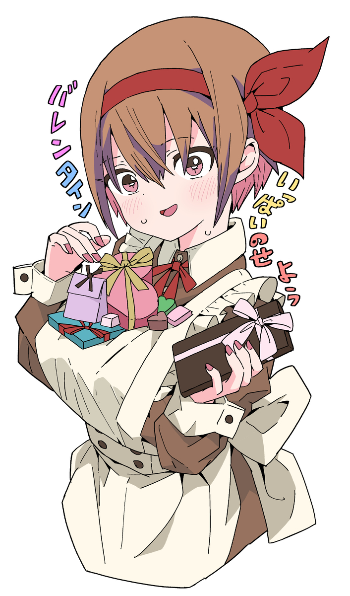 原创 1名女孩 围裙 盒子 乳房 棕色连衣裙