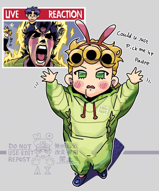 JOJO的奇妙冒险、幻影血脉、黄金之风 3个男孩 幼化 金发 脸红 小孩
