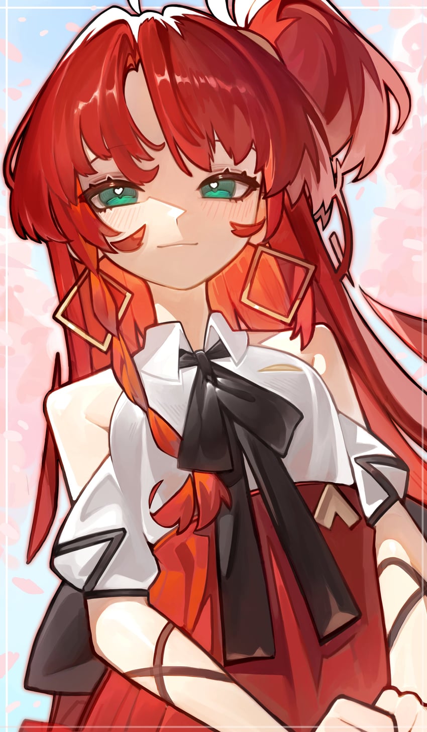 二次元插画 露肩 蝴蝶结 辫子 樱花 连衣裙