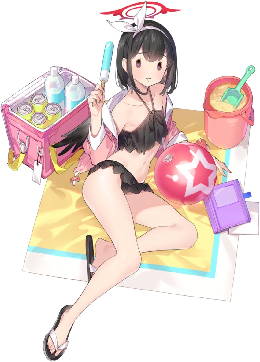 蔚蓝档案、真白 (蔚蓝档案)、真白(泳装)(蔚蓝档案) 呆滞脸 1名女孩 :v 手臂支撑 球
