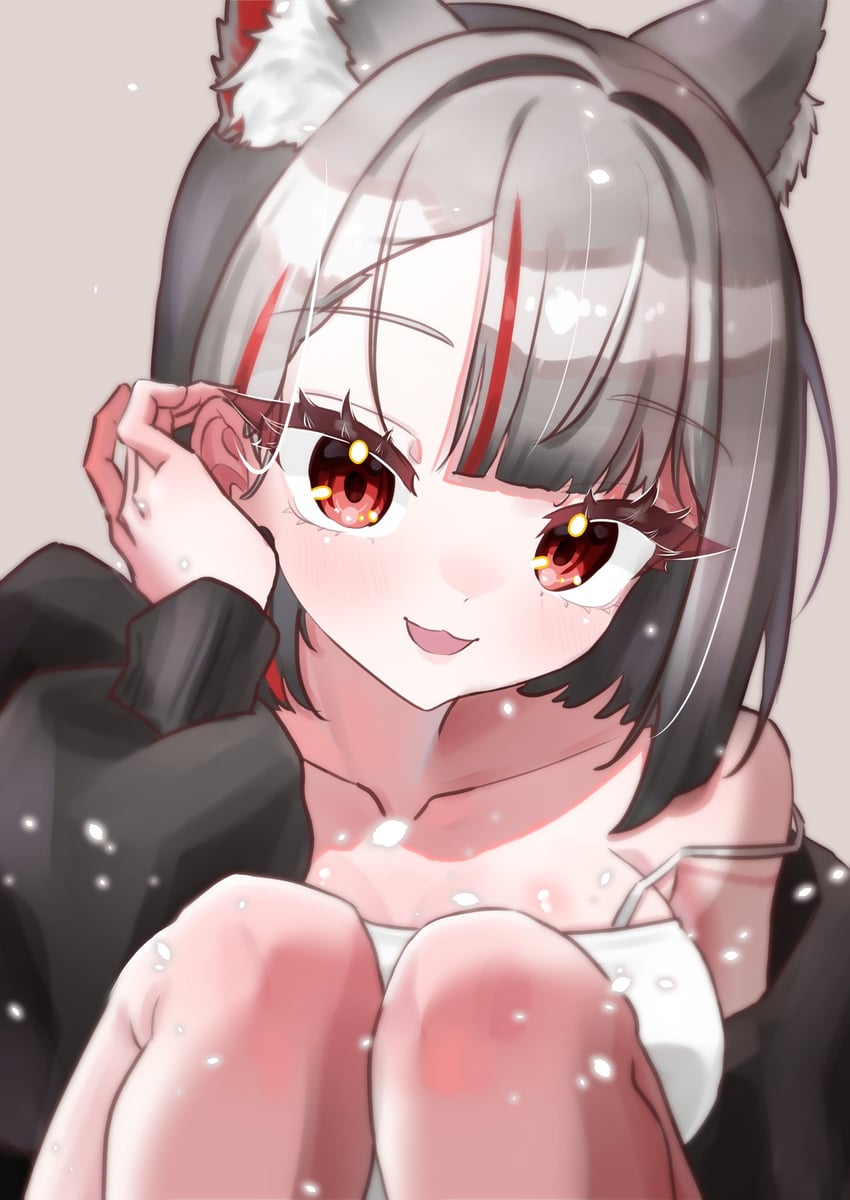 Stellive、真白音音子 1名女孩 兽耳 棕色背景 猫耳 猫娘