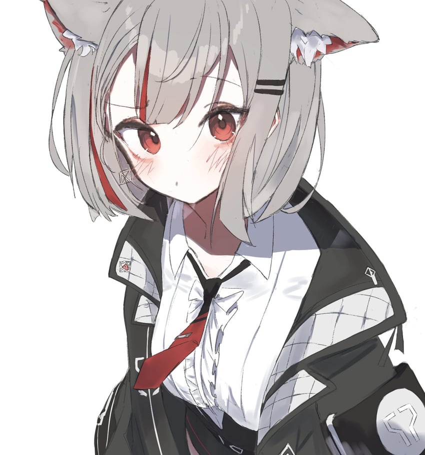 Stellive、真白音音子 1名女孩 兽耳 黑色夹克 黑色领带 猫耳