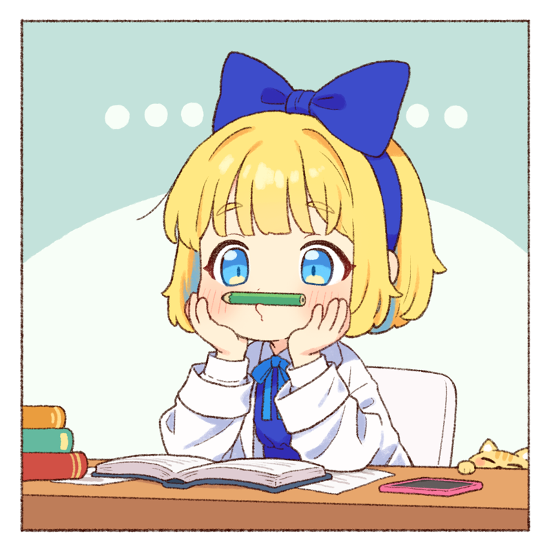 原创、助手 (Onyhakase) ... 1名女孩 金发 蓝色蝴蝶结 蓝色连衣裙
