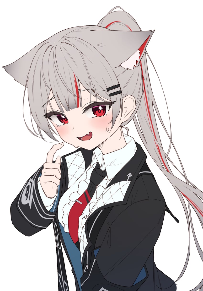Stellive、真白音音子 1名女孩 兽耳 黑色夹克 黑色领带 猫耳
