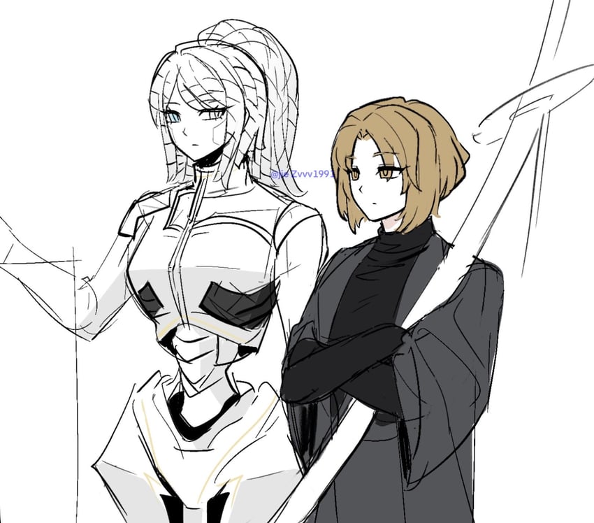 边狱公司、Project Moon、浮士德 (Project Moon) 1名男孩 1名女孩 机器人 黑色大衣 黑衬衫