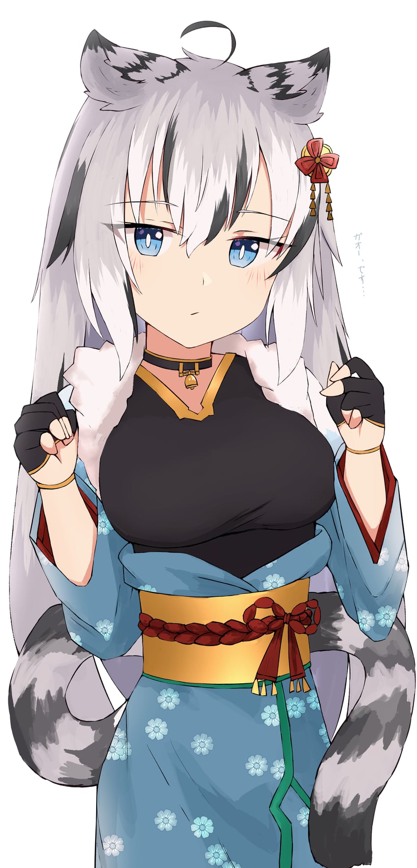 原创 1名女孩 呆毛 兽耳 铃铛 黑色手套