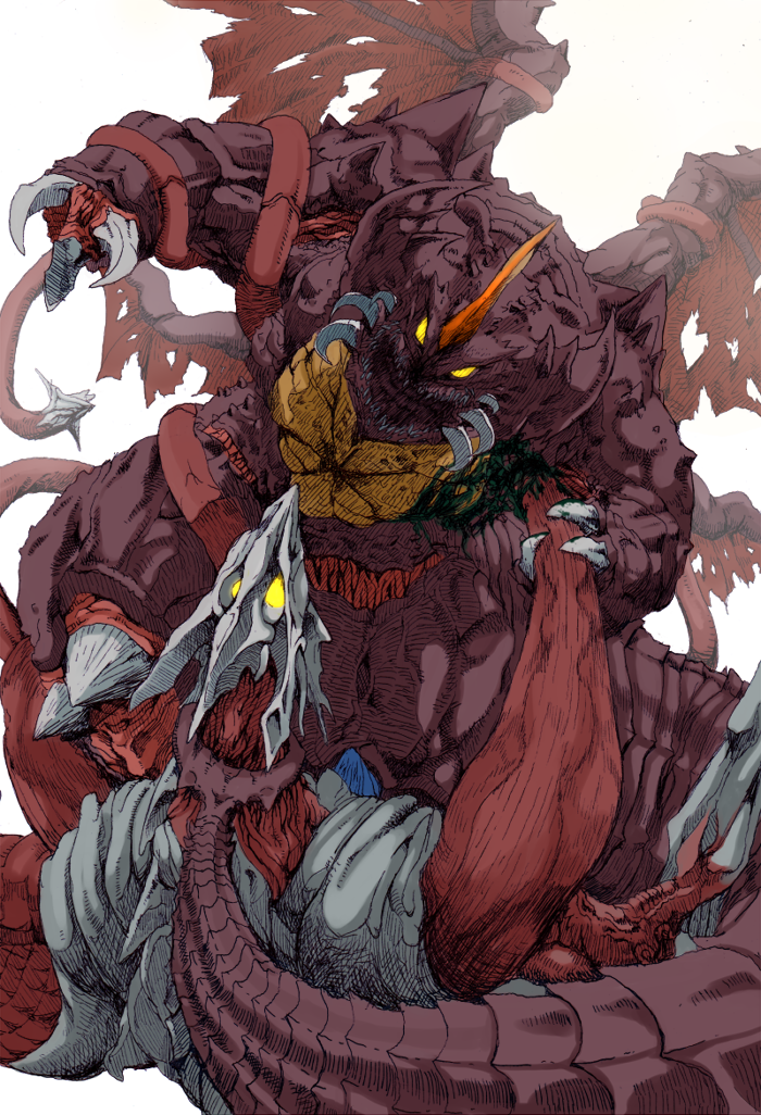 加美拉系列、哥斯拉系列、戴斯特洛伊亚 战斗 鸟喙 血 爪子 colored blood