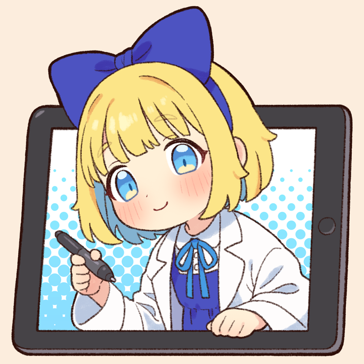 原创、助手 (Onyhakase) 1名女孩 金发 蓝色蝴蝶结 蓝色连衣裙 蓝眼