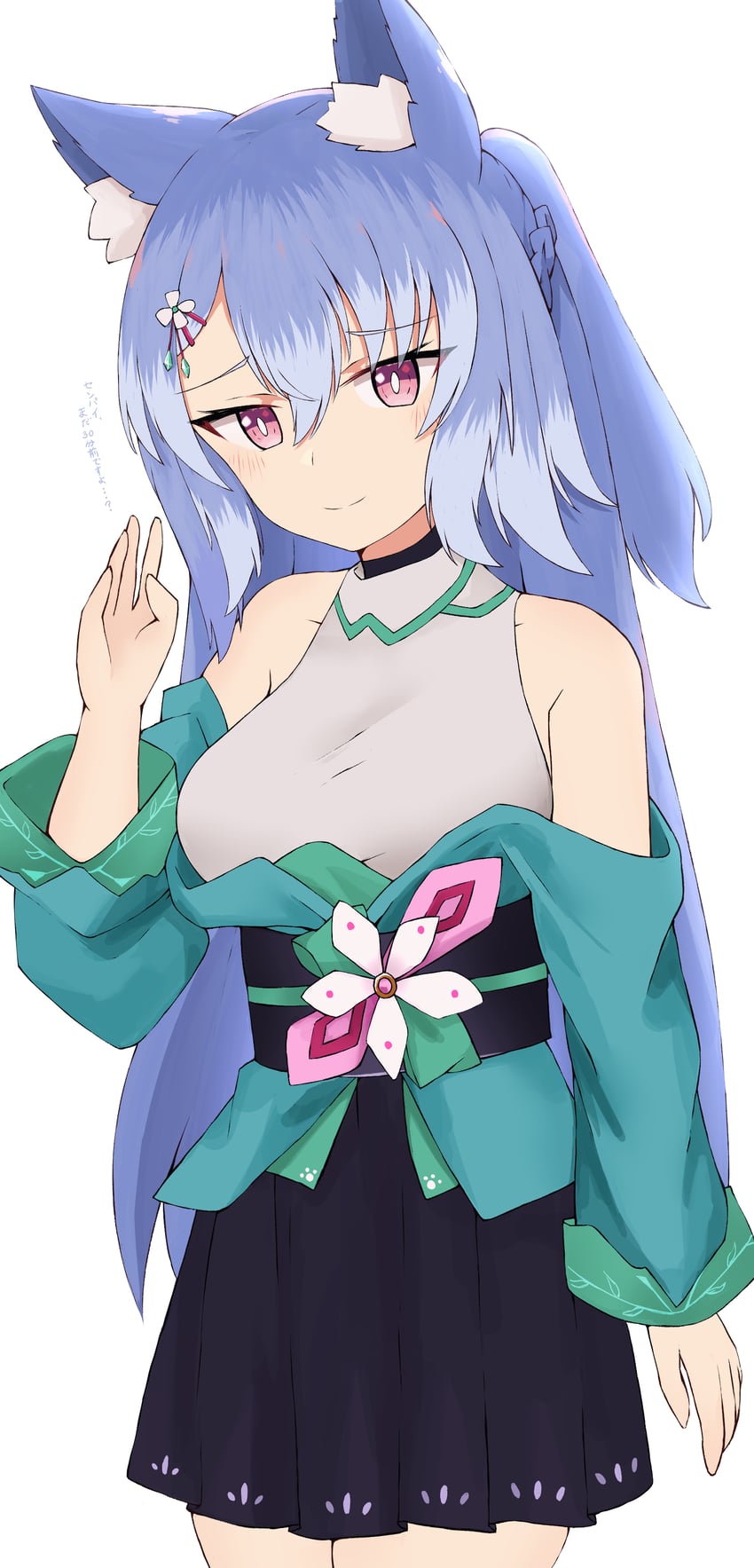 原创 1名女孩 兽耳毛 兽耳 露肩 黑色裙子