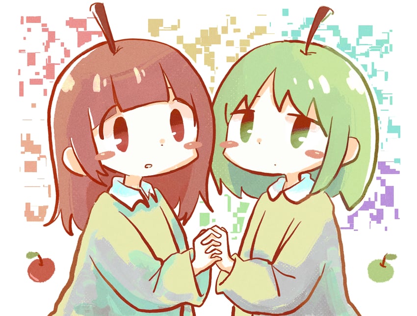 原创 2名女孩 苹果 腮红贴纸 食物 水果