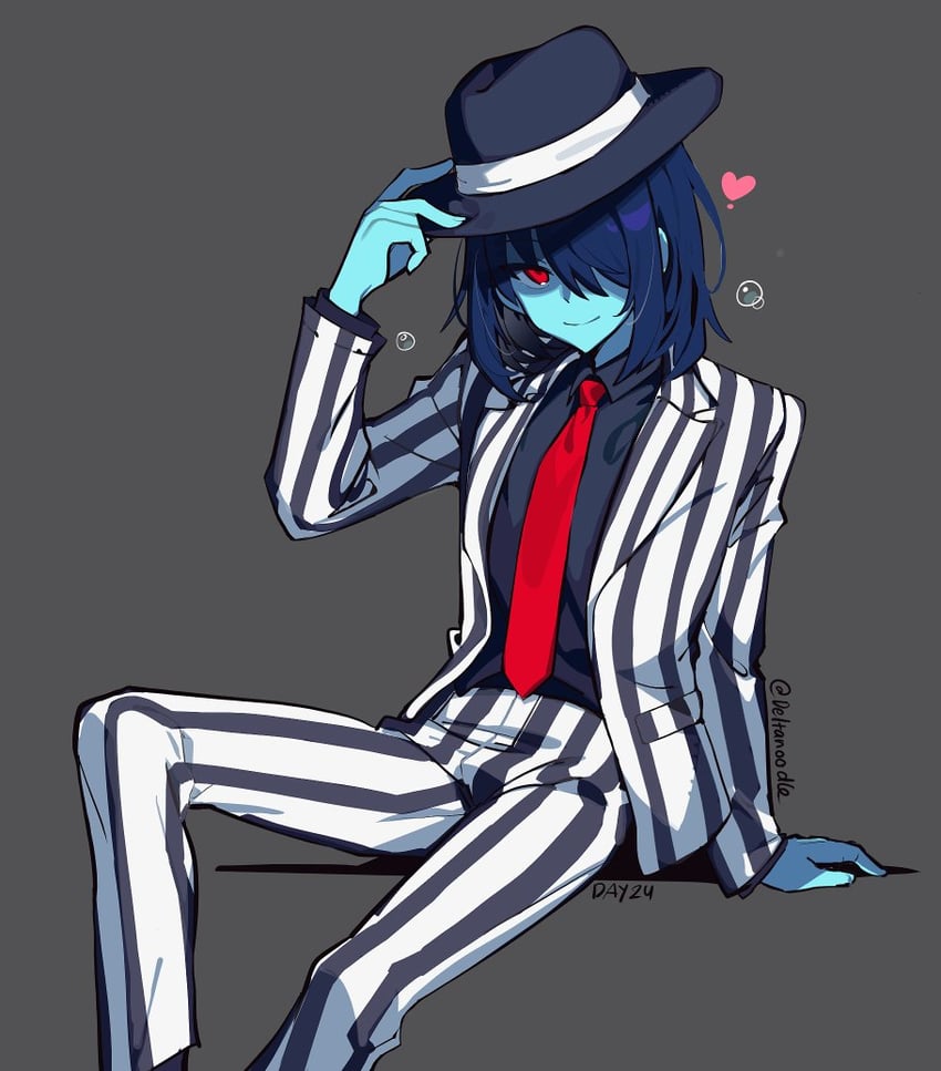 三角符文、Undertale/Deltarune、Kris (黑暗世界) (Deltarune) 1个其他角色 中性 黑帽子 黑衬衫 蓝色皮肤