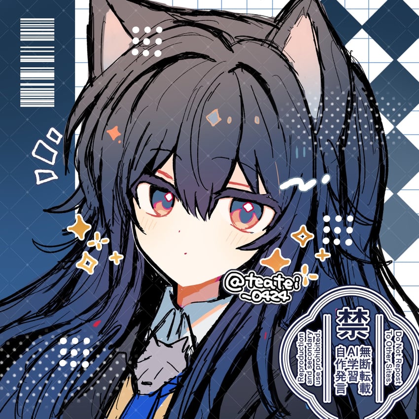 明日方舟、德克萨斯 (明日方舟)、缄默德克萨斯 1名女孩 兽耳 黑色夹克 蓝色领带 闭嘴