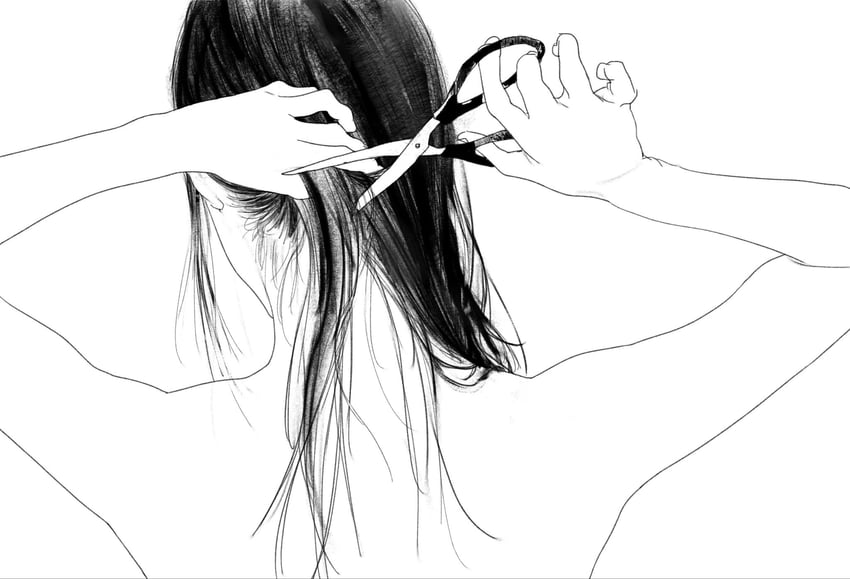 原创 1名女孩 举起双手 背影 剪发 从后方