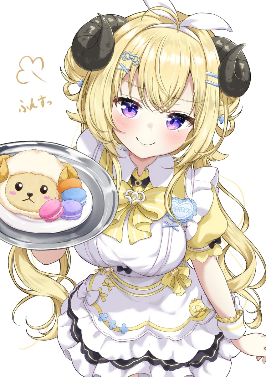 Hololive、角卷绵芽、绵芽推 1名女孩 呆毛 金发 脸红 蝴蝶结