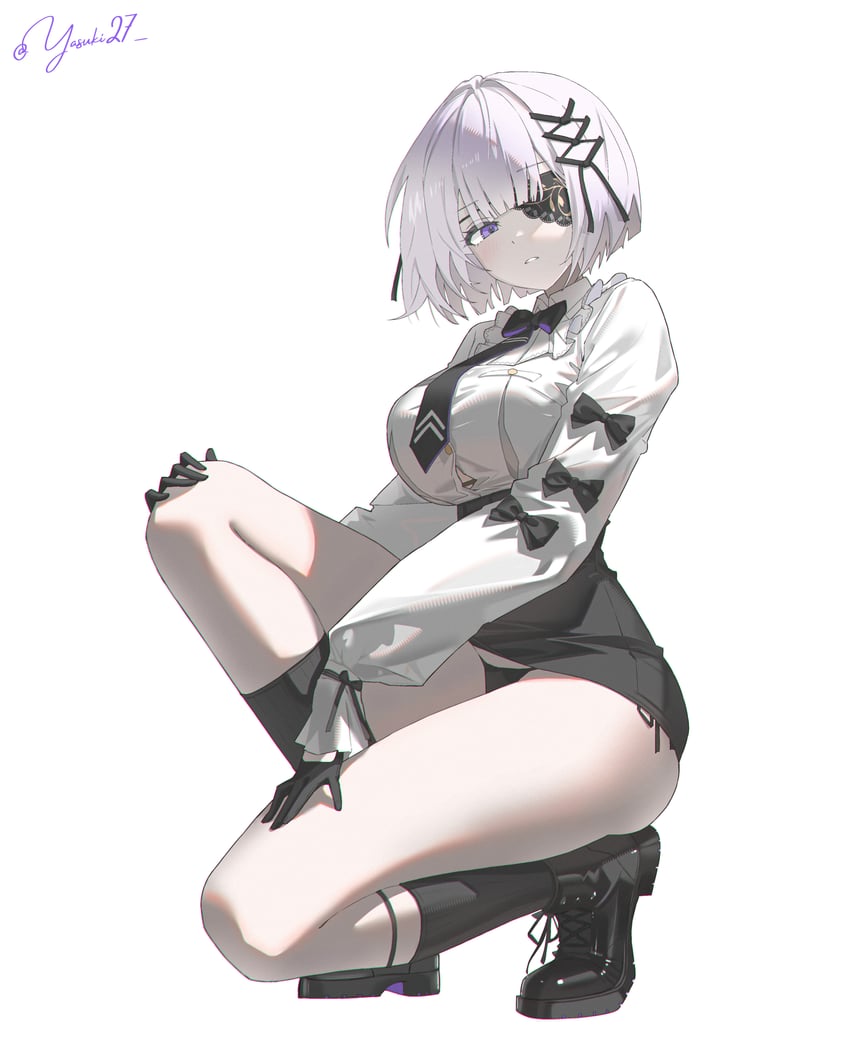 战双帕弥什、凡妮莎 (战双帕弥什) 1名女孩 黑色靴子 黑色手套 黑色领带 黑色内裤