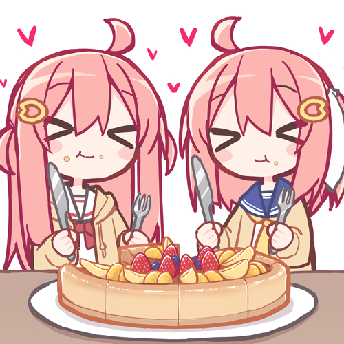 二次元插画 2名女孩 闭眼挤眼 呆毛 蓝色水手领 腮红贴纸