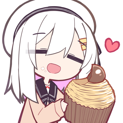 二次元插画 1名女孩 :D 闭眼 杯子蛋糕 食物