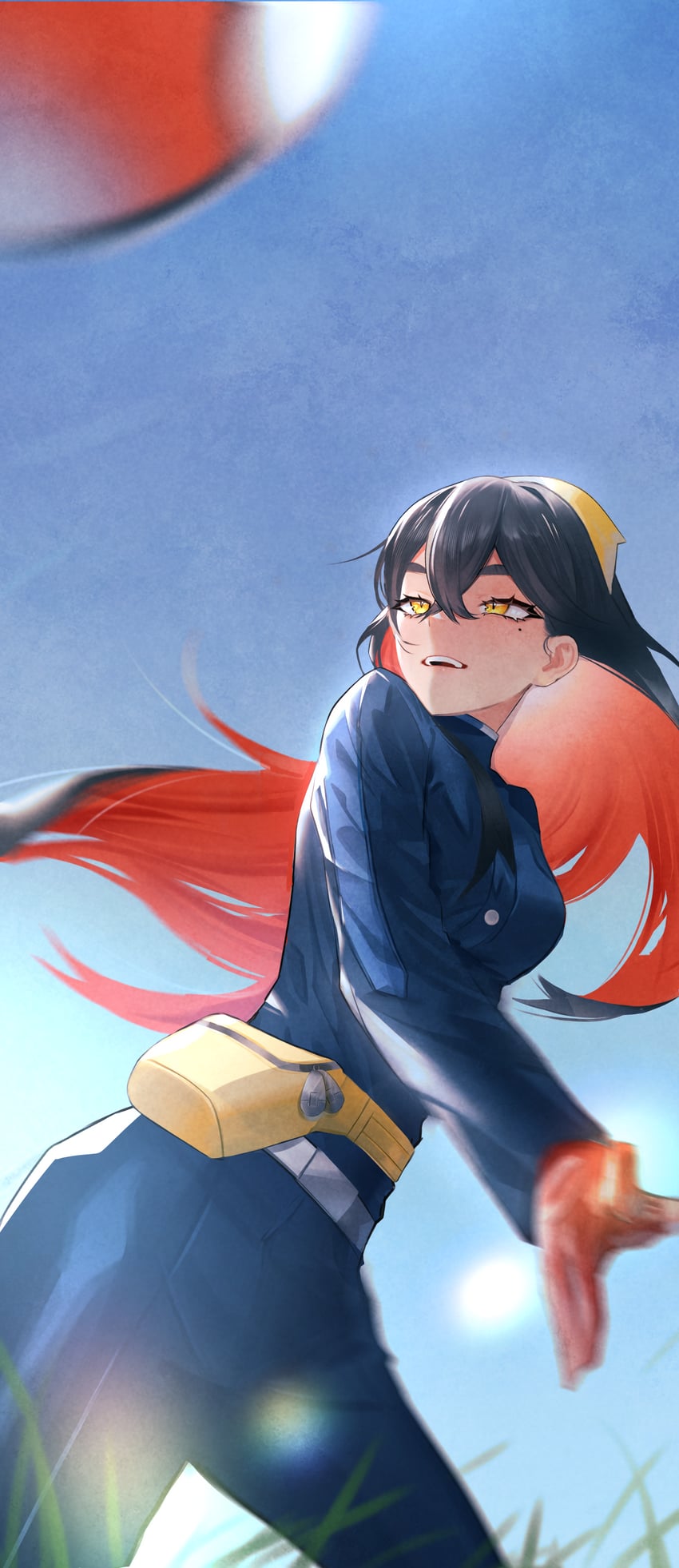 宝可梦、宝可梦 朱/紫、丹瑜(宝可梦) 1名女孩 包 腰带 黑发 蓝色夹克