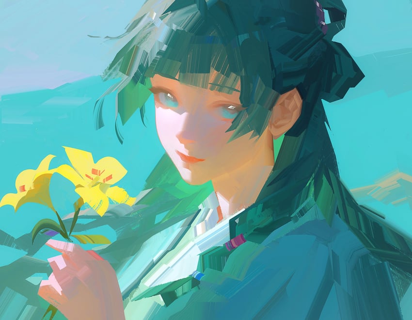 药屋少女的呢喃、猫猫 (药屋少女的呢喃) 1名女孩 花 绿色背景 绿眼 绿发