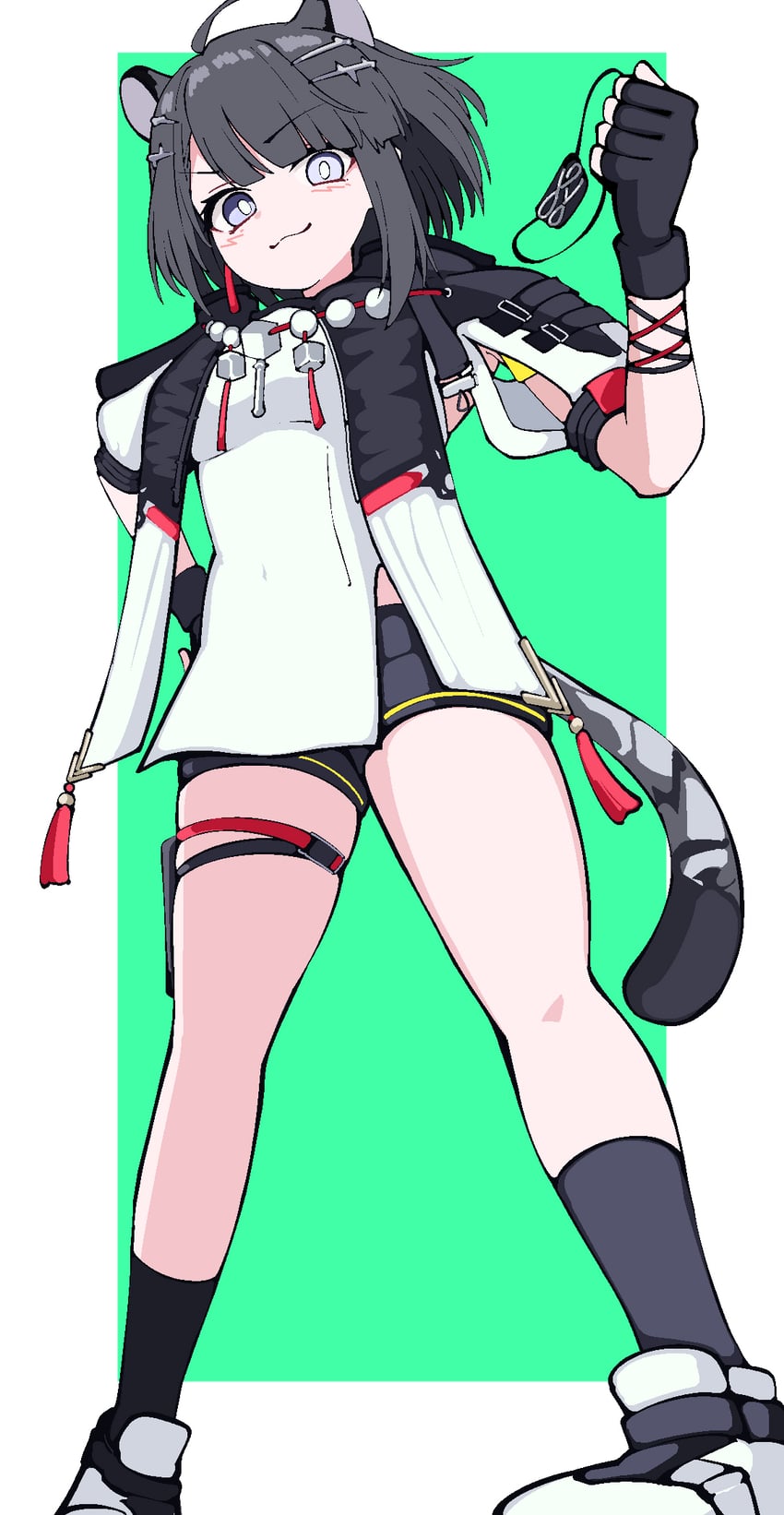 明日方舟、明日方舟：终末地、糖糖 (明日方舟) 1名女孩 猫脸笑 呆毛 兽耳 黑色手套