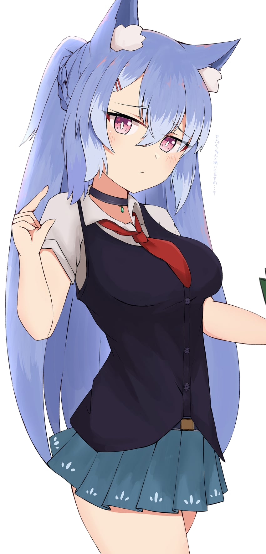 原创 1名女孩 兽耳毛 兽耳 蓝发 蓝裙子