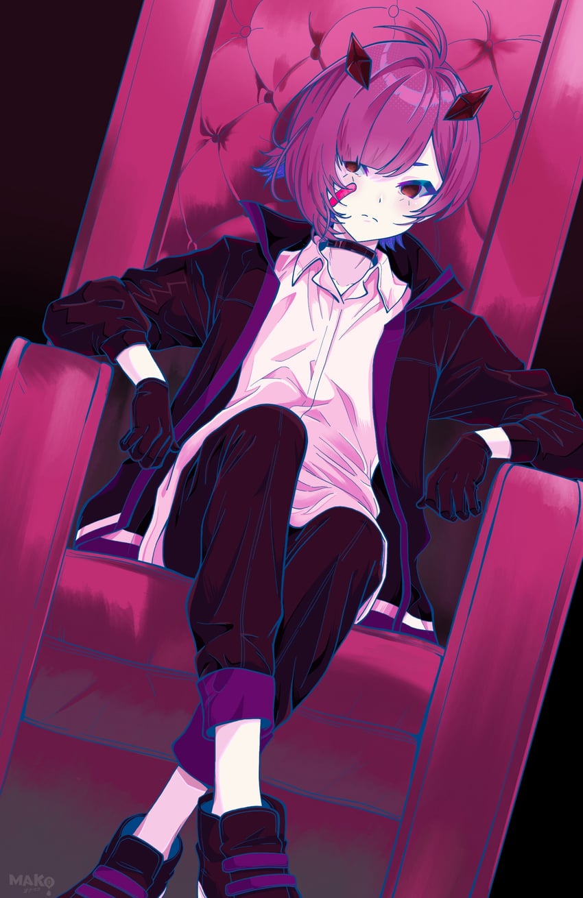 个人势虚拟主播、yozora mako 1名男孩 呆毛 单人沙发椅 创可贴 脸颊上的创可贴