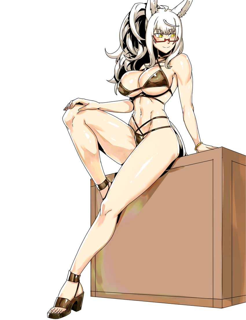赛马娘、琵琶晨光 (赛马娘) 1名女孩 兽耳 露肩 比基尼 黑色比基尼