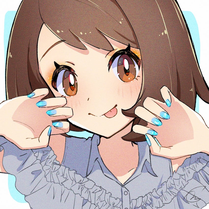 宝可梦、宝可梦 剑/盾、小优 (宝可梦) 1名女孩 替换服装 蓝色背景 蓝色指甲 脸红